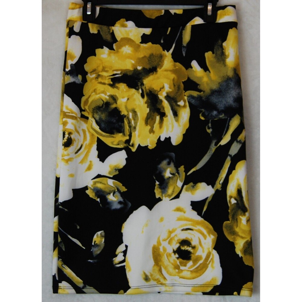 Women’s See You Monday Floral Casual Stretch Skirt - Black Yellow XLarge EUC!